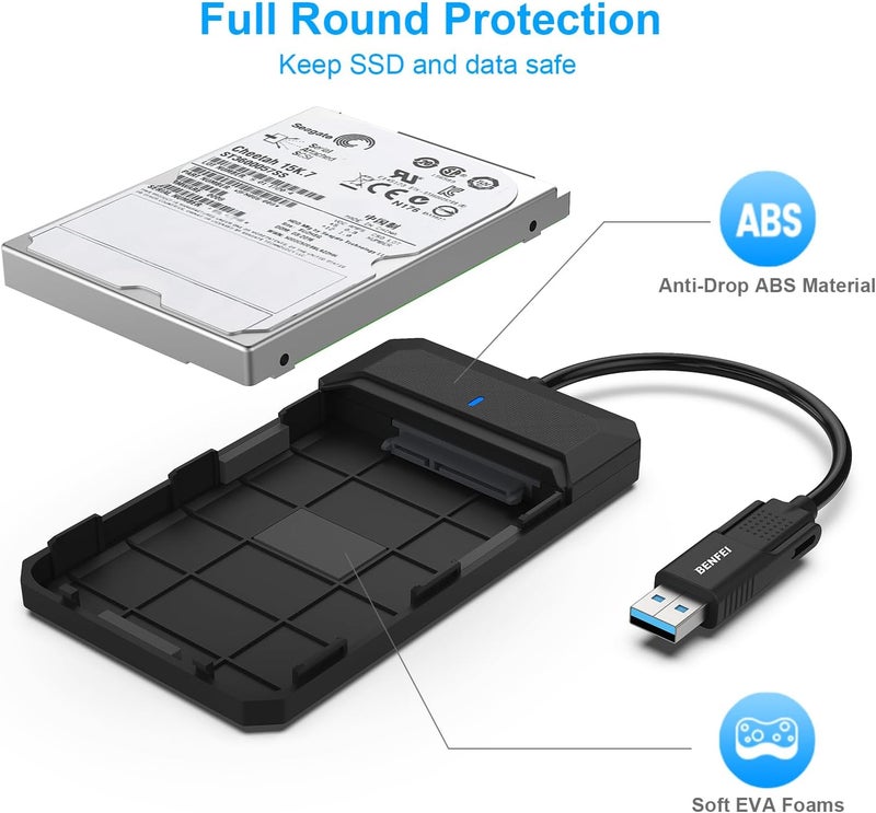 Benfei حاوية قرص صلب خارجي SATA إلى USB بدون أدوات بحجم 2.5 بوصة، متوافقة مع USB Type-C/Type-A لقرص SSD بحجم 2.5 بوصة (محسّنة لقرص SSD، تدعم UASP) - Image 4